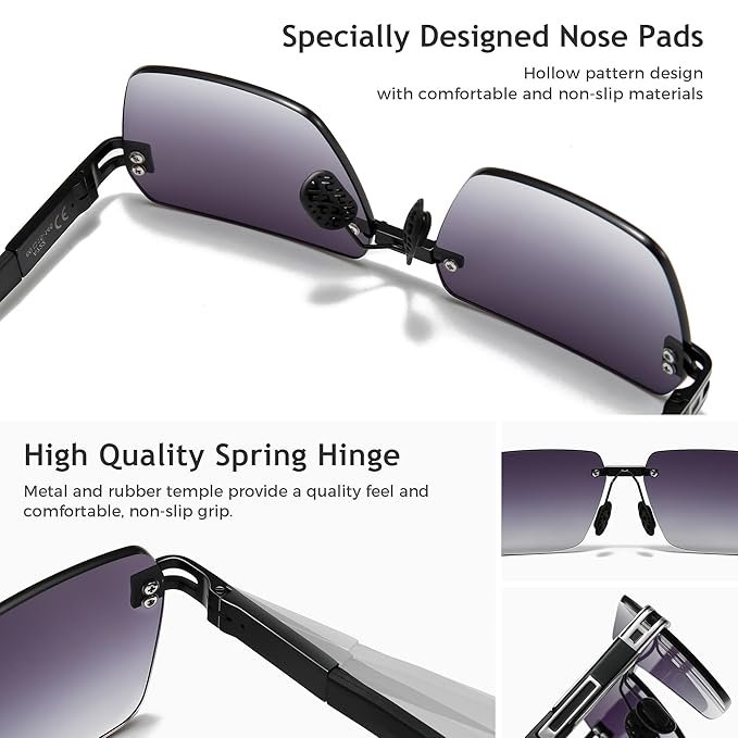 Erino Rimless Rectangle Sunglasses Square Frameless Shades for Men Women Y2K Vintage UV Protection - Image 3